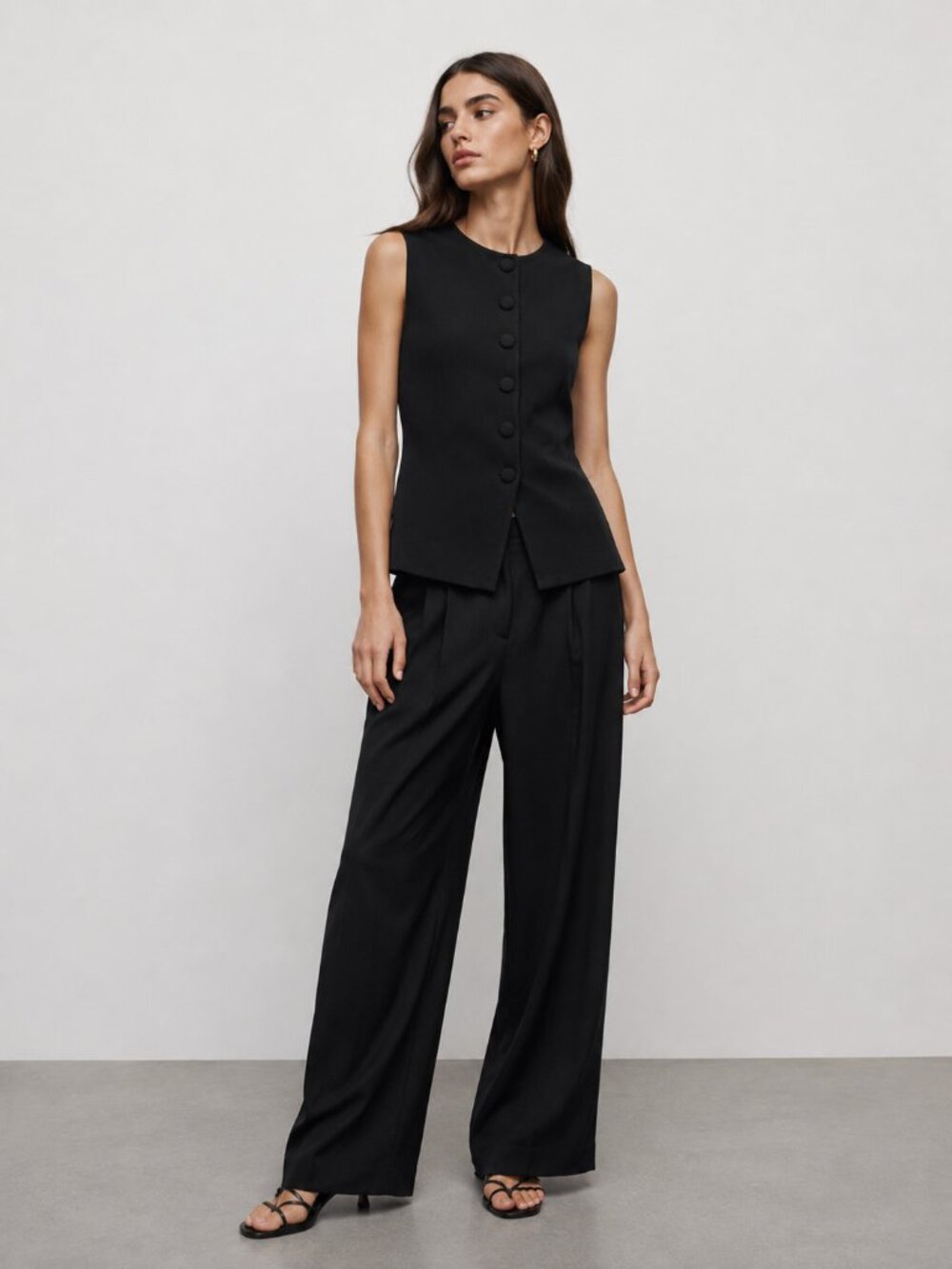 Zara Black Structured Vest Women Sleeveless Tailored Top Covered Button Chic